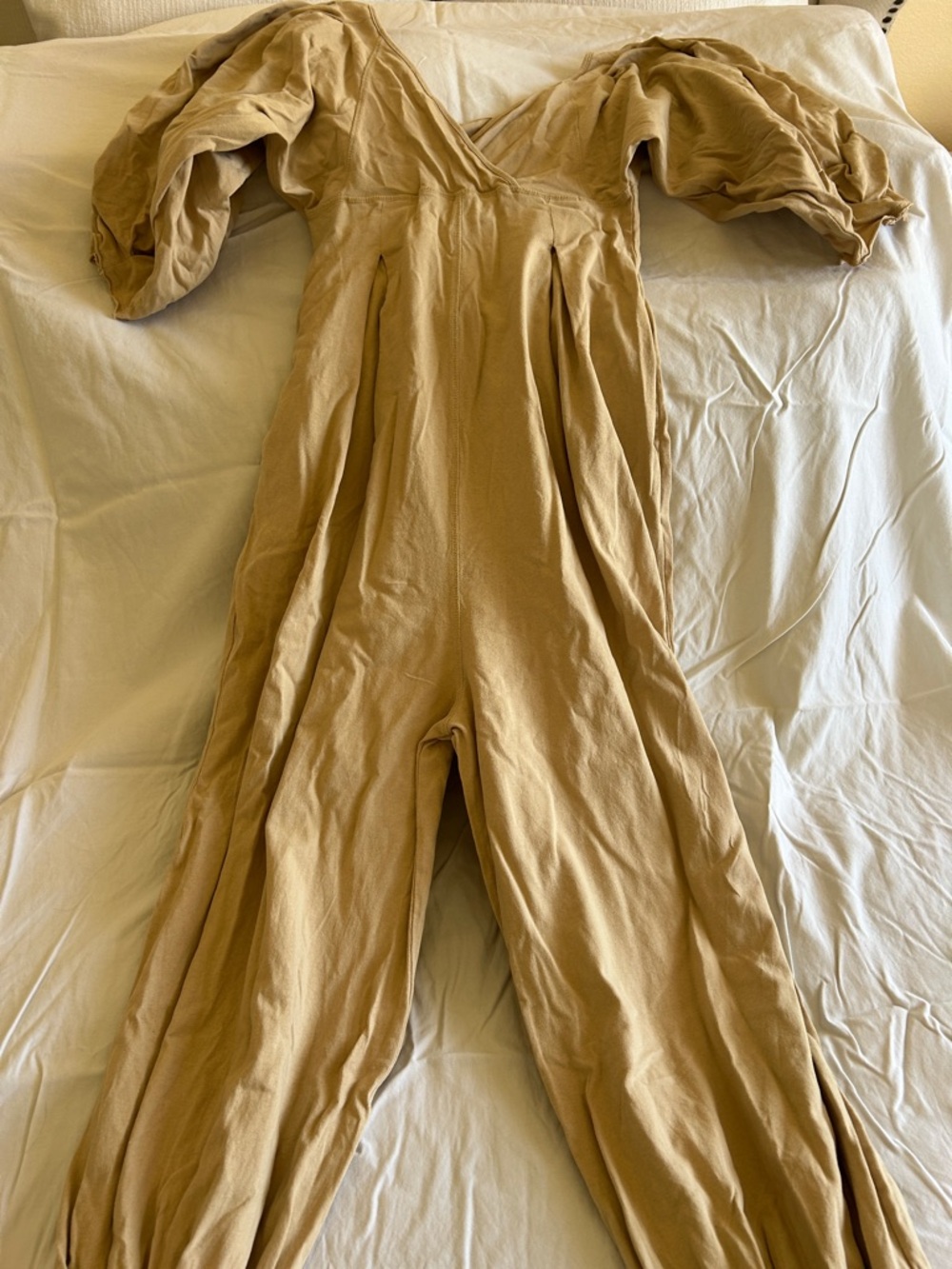 Free People Taupe Puff-Sleeve Jumpsuit - Picture 3 of 6